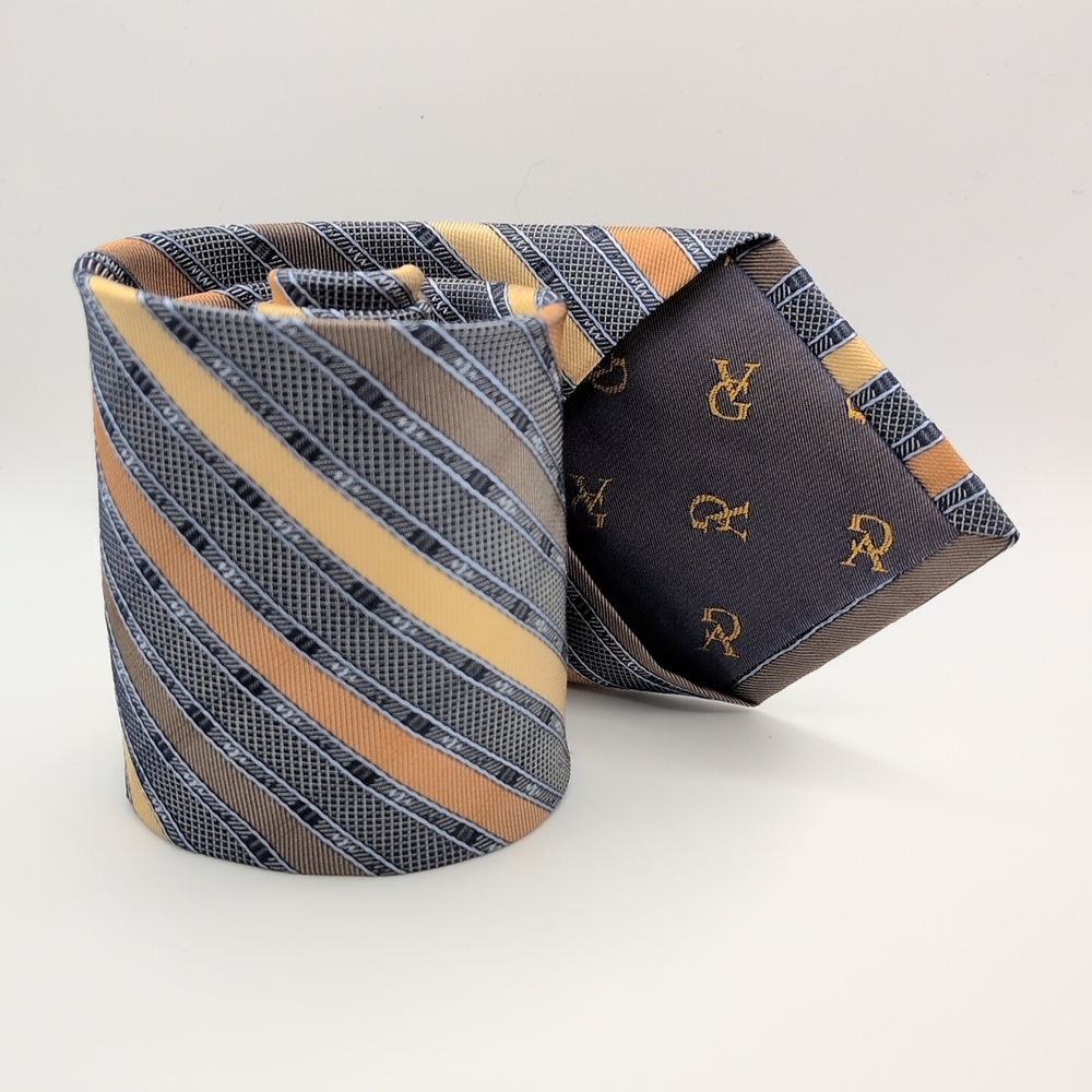 Valerio Garati Silk Tie Stripes Blue Mens Necktie 100% Silk Handmade